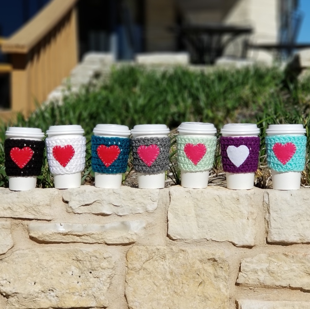 Crochet Heart Coffee Cozies | Handmade & Reuseable